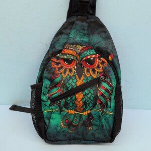 Owl Sling Bag Casual Shoulder Crossbody Travel Daypack Mesh Pocket Backpack Teal